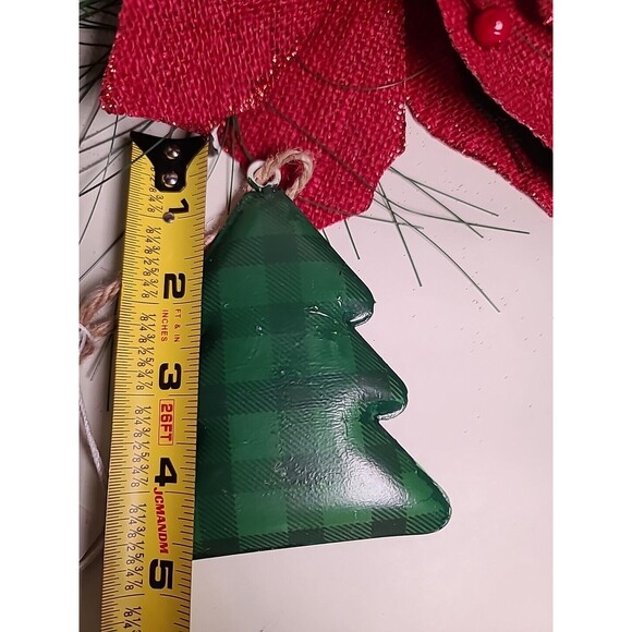 NWT  CBK Metal Christmas Tree Ornament 2 sided Farmhouse Green & Black Plaid - Picture 3 of 4